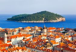 Town Dubrovnik and island in Croatia - abstact travel background